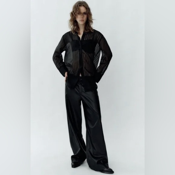 Zara OVERSIZED STRIPED ORGANZA SHIRT. Black. Size XS-S. New with Tags. - Picture 3 of 9